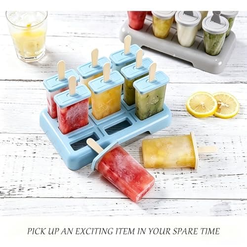 Popsicle Molds Set 9 Pieces with 50 disposable wooden sticks-BPA Free,Easy-Release Ice Pop Molds,Homemade Ice Cream Molds(Blue) - Thumbnail 2