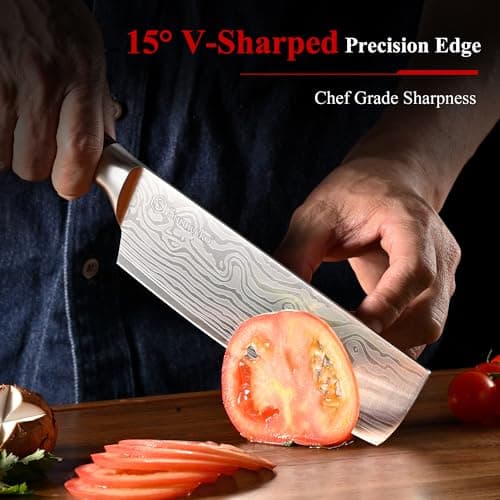 Sunnecko Japanese Nakiri Knife 7 Inch - Carbon Steel Chef Knife Vegetable Cleaver with Sheath, Kitchen Gift for Home Cooks, Professional Kitchen Knife Gift Box - Thumbnail 2