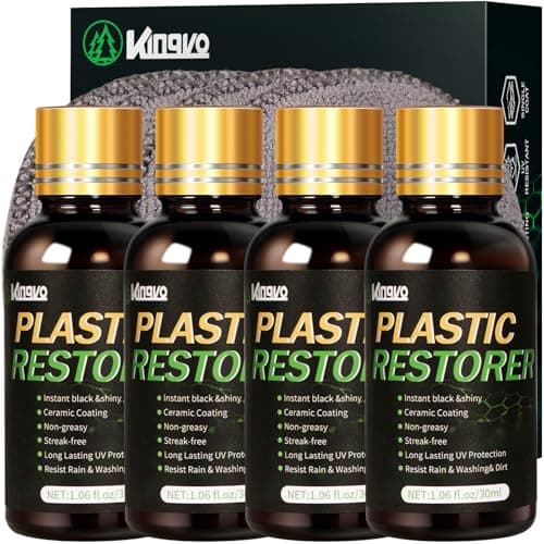 Kingvo Plastic Restorer for Cars, Black Plastic Trim Restoration,Vinyl Trim Restorer Automotive Hydrophobic Ceramic Coating with Foam Applicator,30ML(4-Pack) - Image 1