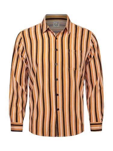 Hardaddy Men's Classic Color Contrast Striped Shirt Long Sleeve Casual Button Down Shirts Blouse Yellow 01 L - Image 1