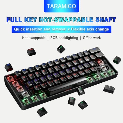 Taramico 60% Gaming Keyboard, Black Wired RGB Mechanical Keyboard with No-Conflict 61 Keys, Compact PC Game Keyboards for Windows Mac, Quiet Blue Switch - Thumbnail 3