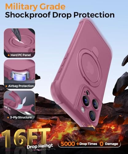 MOCCA Design for iPhone 15 Pro Case with Magnetic Invisible Stand [Full Camera Protection] [Compatible with Magsafe] Military Drop Shockproof Translucent Matte Phone Case Cover 6.1",Lavender Purple - Thumbnail 5