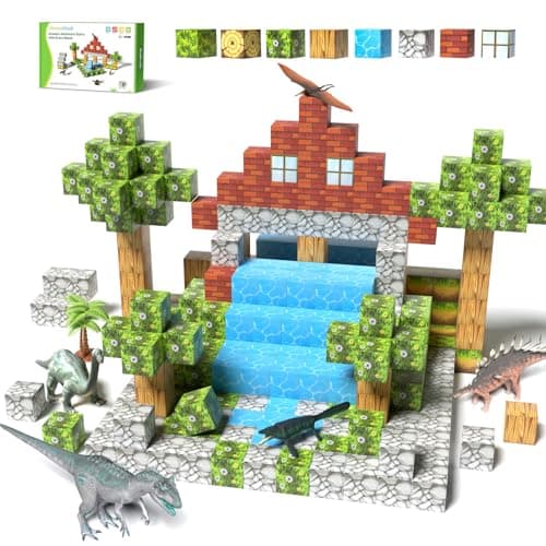 Magnetic Blocks 108PCS, Dinosaur Magnetic Building Blocks with 6 Dinosaur Figures, Stacking Magnetic Building Toys for Kids Ages 3-5 4-8, STEM Educational Construction Toy, Gift for Boys Girls - Image 1