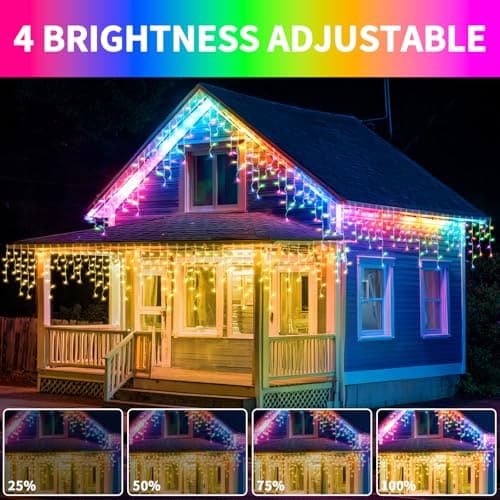 Solar Powered Icicle Lights Outdoor Christmas - 660LED 66+16FT Icicle String Lights with Remote, 8 Modes, Timer,IP65 Waterproof Rechargeable Battery for Porch, Roof, Xmas (Multicolor+Warm White) - Thumbnail 4