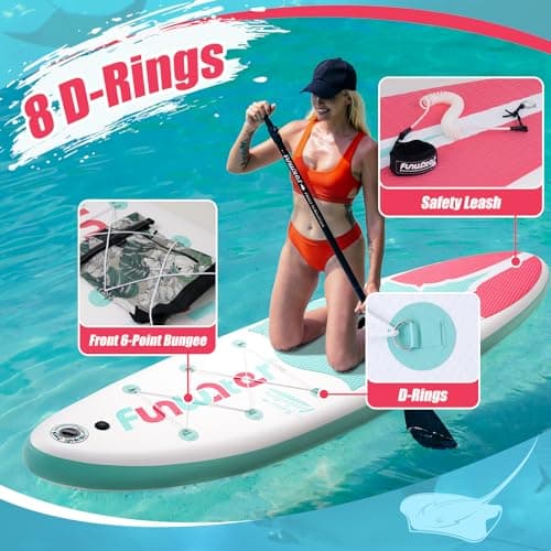 FunWater Inflatable Stand Up Paddle Board 10'6"/11"/11'6" Paddle Board for Adults & Youth, Paddleboards Inflatable with Premium SUP Accessories, Wide Stable, Non-Slip Comfort Deck (White/Pink/Blue) - Thumbnail 3