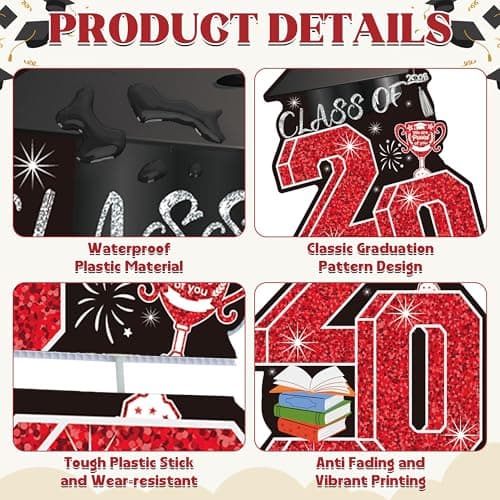 Graduation Yard Signs Class of 2026, 4 Pcs Large Red Graduation Decorations 2026 for Lawn High College School, Congrats Grad Sign for Indoor Outdoor Grad Party Decorations 2026 Backdrop Decor Supplies - Thumbnail 3
