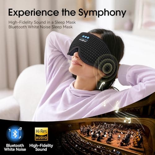 MUSICOZY White Noise Sleep Mask Headphones with 16 Soothing Sounds, Bluetooth Sleep Mask 3D Wireless Music Sleeping Headphones for Side Sleeper - Thumbnail 6
