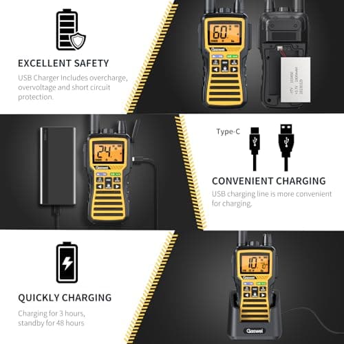 Gaswei GU1 Long Range Walkie Talkies, 2 Way Radio Walkie Talkie with Flashlingts, 60 Channels & 121 Privacy Codes, NOAA Weather Alert, VOX, FM Radio, SOS for Job Site, Hiking, Camping (Yellow) - Thumbnail 6