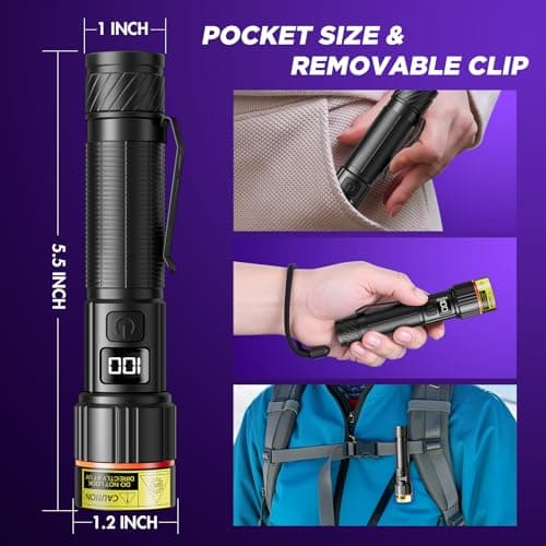WdtPro UV Flashlight 395nm Super Bright, Rechargeable Black Light with LCD Display, IP65 Zoomable UV Light with Clip, Powerful Portable Blacklight for Pet Urine Stains, Scorpions, Resin Curing - Thumbnail 6
