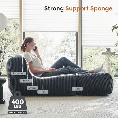 Ayovoch Bean Bag Chair for Adults, Giant Bean Bag Chair with Washable Cover, Comfy Corduroy Bean Bag Lounger with Ottoman, Memory Foam Filled Bean Bag Sofa for Living Room, Bedroom, Balcony, Gray - Thumbnail 3