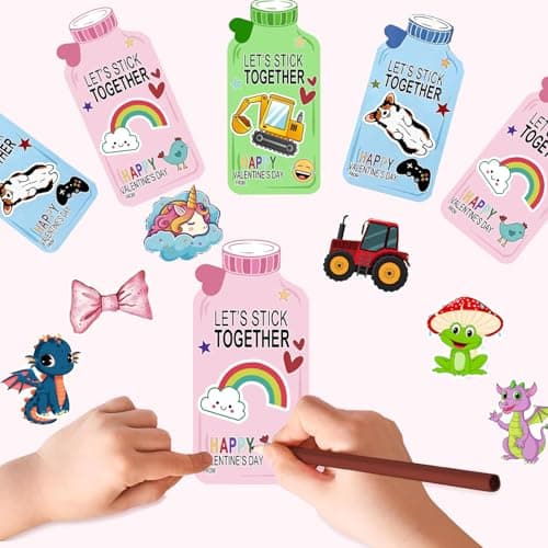 Valentines Day Gifts for Kids Classroom -Stickers Valentine's Day Cards for Class Exchange - Cute Valentine Card for Boys Girls Classmates School - Thumbnail 6
