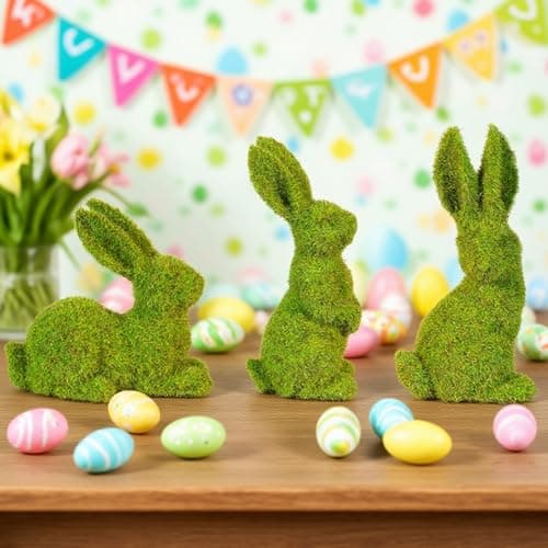 MicoSim Easter Bunny Decorations,Resin Moss Bunny Figurine Features Larger Ears,Garden Artificial Moss Rabbit Easter Décor Easter Party Favors Gifts - Image 1