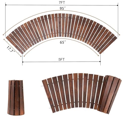 Spurgehom 7FT Wooden Garden Pathway Curved Outdoor Walkway Roll Out Cedar Wood Patio Flooring Path Decorative Lawn Patio Pavers Boardwalk Beach Wedding Party (Brown) - Thumbnail 5