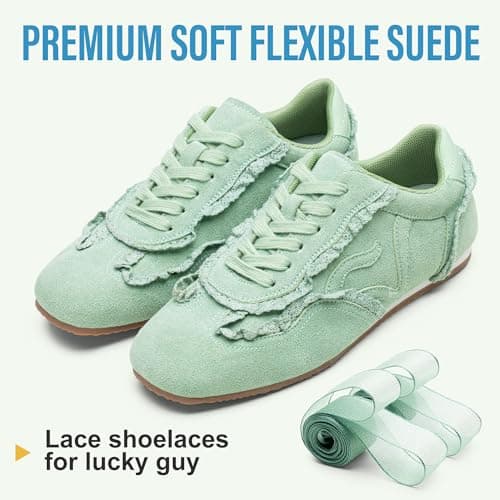 Vepose Women's Fashion Sneakers, Casual Dressy Square Toe Lace Detail Retro Tennis Shoes, Comfortable Lightweight Walking 8205 Trainers, Green Suede, Size 11 US(CJY8205 greenpu 11) - Thumbnail 3