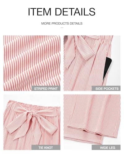 BTFBM Pants for Women 2026 Spring Clothes Striped High Waist Tie Knot Dressy Casual Wide Leg Palazzo Work Trousers Pants(Pink, XX-Large) - Thumbnail 6