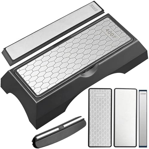 Diamond Sharpening Stone Set & Knife Sharpener Whetstone Kit, Double-Sided 400/1000 Grit Plate with Non-Slip Base & Angle Guide, Portable 3000 Grit Honing Tool for Kitchen Ceramic Knives - Image 1