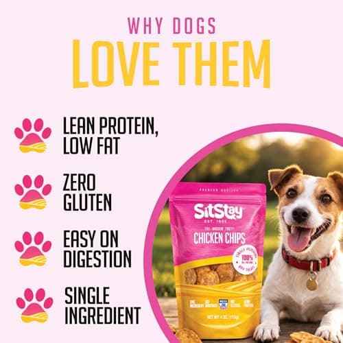 SitStay Chicken Chips for Dogs - Single Ingredient Dog Treat - High Protein, Low Fat - Chicken Chips Dog Treats for Training, Rewards & Sensitive Stomachs - Made in USA - 12 oz - Thumbnail 4