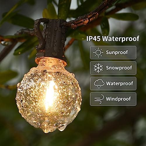 100ft 2-Pack Outdoor String Lights,Dimmable G40 LED String Lights with 52 Shatterproof Clear Bulbs UL Approval Waterproof Globe 1W 2700K Outdoor Lighting for Backyard Porch Cafe Party Wedding Garden - Thumbnail 4
