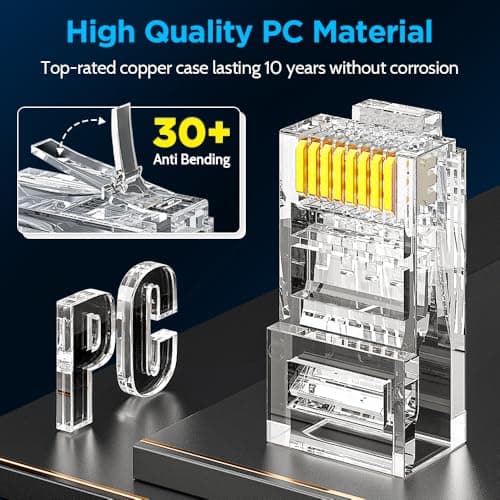 AMPCOM 100-Pack CAT6 Pass Through RJ45 Connector, Gold-Plated Ethernet Plugs for Solid/Stranded 23-26AWG UTP Ethernet Cables - Thumbnail 3