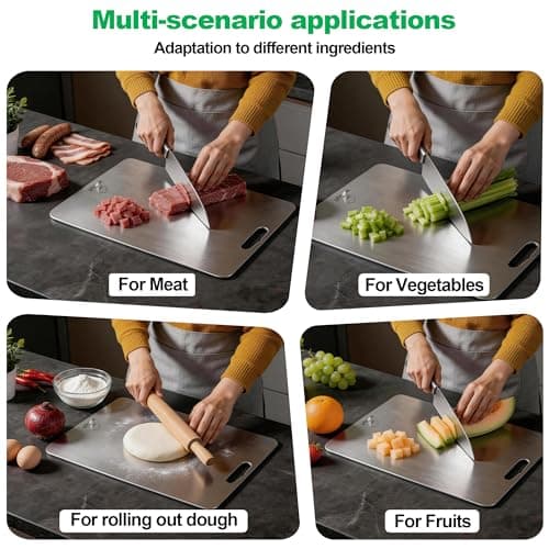 Wekayli Titanium Cutting Board Set of 3, 100% Pure Titanium Cutting Boards for Kitchen, Dishwasher Safe & Hygienic Chopping Boards for Meat, Fruit, Vegetables - Thumbnail 5