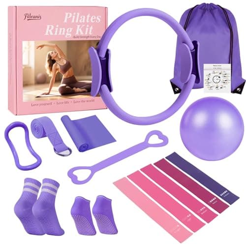 Floranis Home Pilates Essentials Kit for Women Pink Ring and Ball Pilates Set Equipment, Magic Circle with 5 Resistance Bands Premium Accessories Kits for Starter Toning Workouts at Home - Image 1