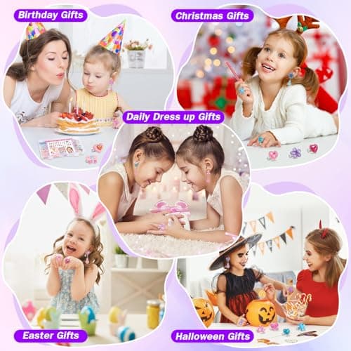 Toddler Girl Toys for Ages 5-7 Jewelry,34pcs Girls Toys Age 6-8 Clip on Earrings for Girls age 8-10 Kids Princess Toy Adjustable Ring Girl Toy Age 3 4 5 6-8 Year Old Birthday Christmas Gifts - Thumbnail 6