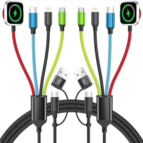 Firsting Travel Essentials 4 in 2 Multi Charging Cable for iWatch Charger, USB A/USB C Multiple Charger Cord for iWatch Ultra/SE/11-2, iPhone 17-5, Galaxy S25-21, iPad (2PACK 5FT) - Image 1
