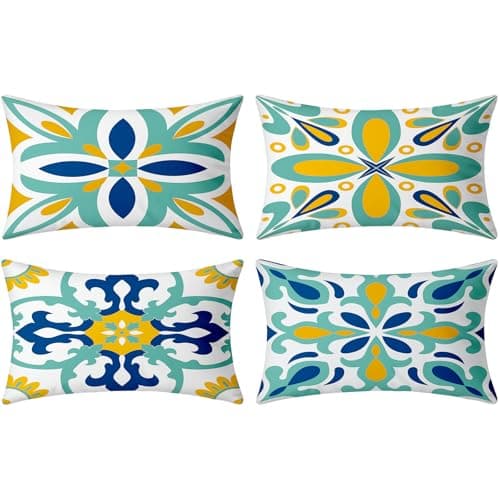 coclothy Outdoor Pillow Covers - 4 Pack Outdoor Pillow Covers 20x12 Waterproof PillowCovers for Patio Furniture Decorative Pillowcases Blue - 20" x 12" - Image 1