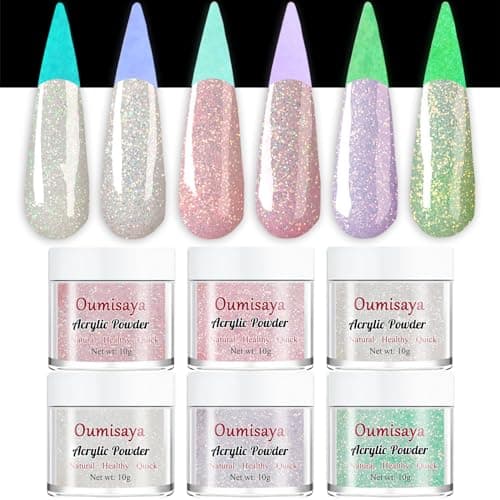 Glow in The Dark Glitter Nail Acrylic Powder 6 Colors Set for Pink White French Nail Art Design - Image 1