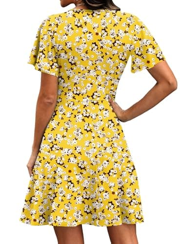 RUMIA Summer Dresses for Women 2026 Boho Beach Vacation Easter Yellow Sundresses for Spring Floral Dress Mustard L - Thumbnail 5