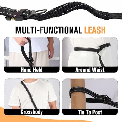 AOTECC Hands Free Dog Leash with Waist Belt, Shock Absorbing Bungee Lead | Padded Handle and Reflective Strip | Walking Jogging Running Leash with Car Safety Buckle, 6.3-9.7Ft - Thumbnail 4