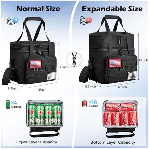 DOLOPL Lunch Box for Men, Black Insulated Expandable Lunch Bag for Men/Women, 16L Large Tactical Leakproof Waterproof Cooler Lunch Bag With Adjustable Shoulder Strap for Outdoor, Picnic, Office - Thumbnail 2