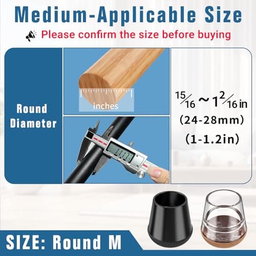 Nxoizam Chair Leg Floor Protectors Medium 24PCS,Silicone Chair Leg Protectors for Hardwood Floors Round Chair Leg Caps/Covers Prevent Scratches Reduce Noise.Black (Fit:15/16~1-2/16) - Thumbnail 2