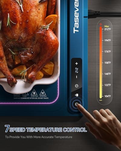 Food Warming Mat, Silicone Heating Tray with 7 Temperature Settings, Quick Full Surface Heating Pad, Thermochromic Line, Kids Lock, Electric Warming Tray for Buffets Party - Thumbnail 2