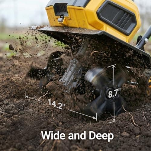 40v Cordless Brushless Rototiller Compatible with Dewalt 20V Battery(Tool Bare), 14.2in Electric Garden Tiller Cultivator, 8.7in Depth, Foldable, Adjustable Wheels for Lawn, Soil Prep, Grass Reseeding - Thumbnail 5