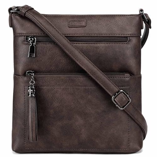 Kiss Sea Crossbody Purse Women Leather Casual Travel Cross Body Bag with Adjustable Strap Coffee - Image 1