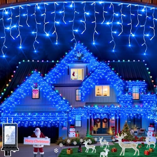1332 LED 132ft Christmas String Lights Outdoor, 12 Modes Dimmable Curtain Lights with 296 Drops, Waterproof Fairy Lights with Timer for Bedroom Window Holiday Wedding Home Xmas Decorations, Blue - Image 1