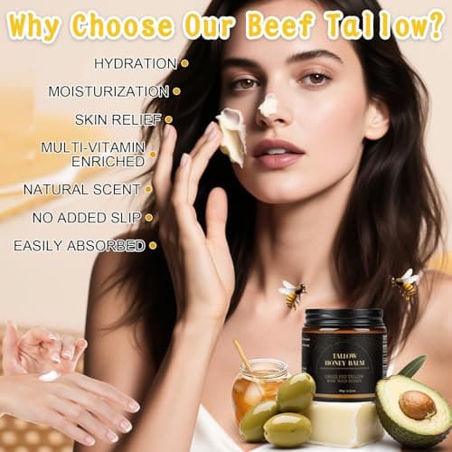 IIIMEIDU Beef Tallow for Skin, Tallow and Honey Balm for Face Moisturizer Balm, 100% Natural Organic Grass-Fed Beef, Honey, Vitamin E Oil for Body & Face (2.1 Oz) - Thumbnail 3