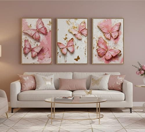 RAQXZHSW 3Pcs Pink Gold Butterfly Canvas Wall Art 12x16Inch - Thumbnail 4