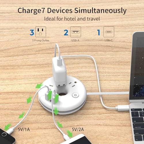Travel Power Strip, NTONPOWER 3 Outlets 3 USB(1 USB C) Cruise Approved Power Strip, Short Extension Cord 3ft, Travel Essentials for Home, Hotels, Cruise Ship, Vacation, White, i-Donut - Thumbnail 3