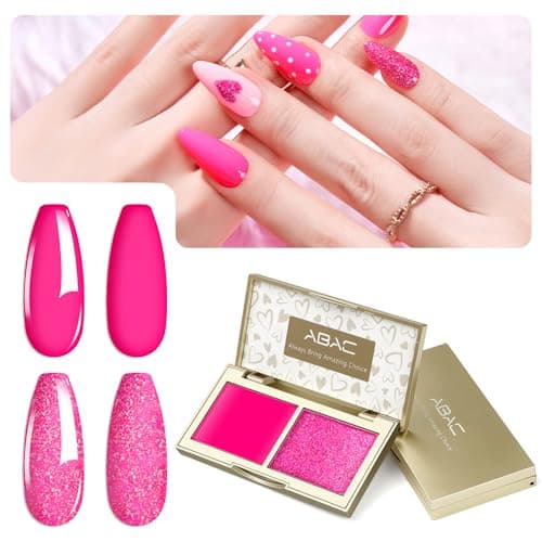 Solid Gel Nail Polish Set,Ombre Pat Painting Gel & Nail Art,6G Full-size 2 Colors Hot Pink & Glitter Pink Soak Off UV Gel Polish kit,Manicure Salon DIY Design at Home Gift for Woman - Image 1