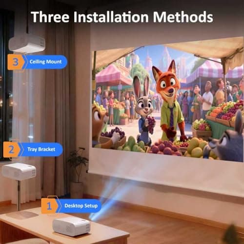 Projector, Mini Projector with WiFi and Bluetooth, Built-in Apps, Auto Focus & Keystone,Native 1080P Support, Portable Outdoor Smart Projector,White - Thumbnail 2