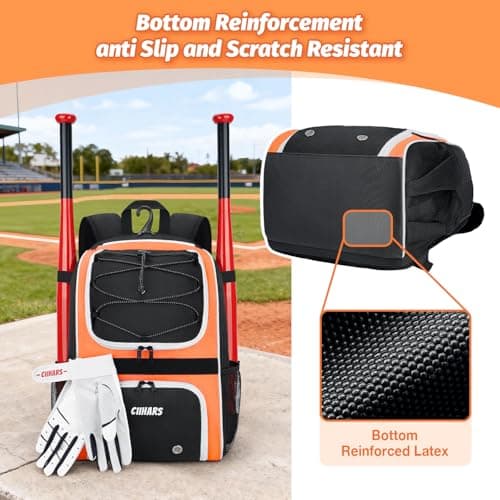 Ciihars Youth Baseball Bag - Baseball Backpack Bat & Glove Holder, T-Ball & Softball Equipment & Gear,Large Main Compartment for Helmet & accessories, Fence Hook，Insulation Pocket (orange) - Thumbnail 4