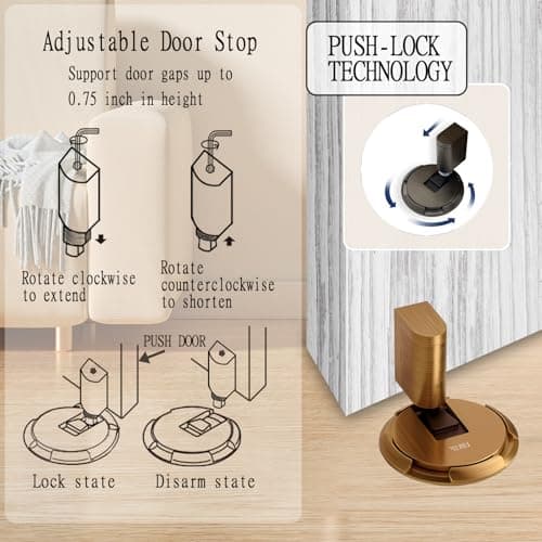 UBVIF No Magnetic Door Stopper, Adjustable, Mechanical Doorstop, Windproof Door Stop for Indoor, No Nails/Screws Needed,Heavy Duty Door Holder,Keep Door Open (1, Matte Brown Bronze) - Thumbnail 4