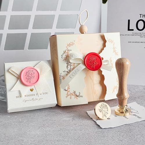 Pilloze Rose Wax Seal Stamp, 3D Embossed Relief Carving Brass Head and Wood Handle for Wax Seal Stamp Kit, Decor for Thanksgiving Card/Envelope/Gift Wrap/Wedding Invitation - Thumbnail 5