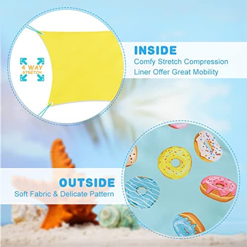 Cozople Boys Swimming Trunks with Boxer Brief Liner Donut Graphic Compression Bathing Suit for Teens Summer UPF50+ Quick Dry Swim Beach Board Shorts Size 10 - Thumbnail 6