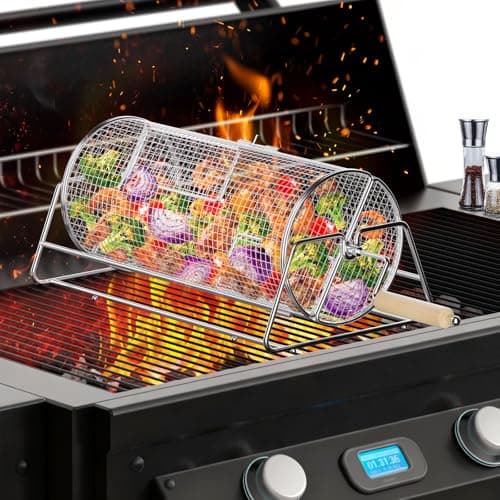 Rotatable Rolling Grill Baskets, 304 Stainless Steel, Even Cooking Nesting Grilling Net, BBQ Accessories Tools for Vegetables Shrimp, Outdoor Camping, Gifts for Birthday/Men/Dad/Husband - Image 1