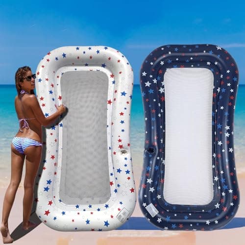 POORAFTERS Ultra-Comfort Cooling Pool Float Lounge 2 Pack Extra-LargeMesh Inflatable Raft with Cup Holder Floating Lounger for Adults Beach Pool Lake Party Summer Relaxation Essential - Image 1
