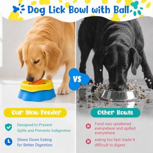Slow Feeder Dog Bowls for Liquid Treat, Anti Slip Dog Lick Bowl with Rolling Ball for Puppies Medium Small Dogs, Dichromatic Dog Licking Bowl for Boredom Anxiety Relief, Includes Cleaning Brush - Thumbnail 3