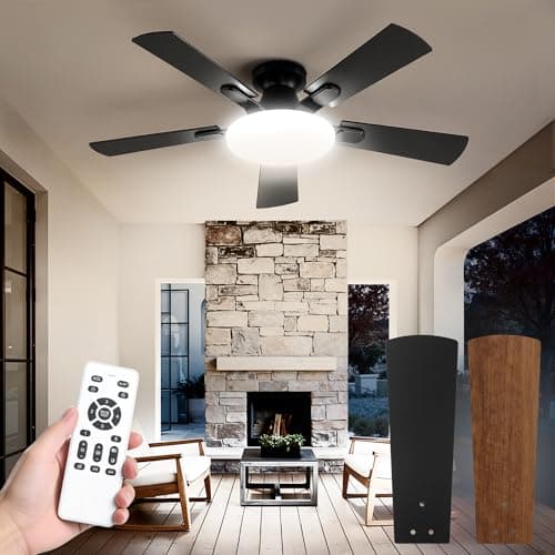 42 Inch Ceiling Fan with Lights and Remote, 30W 12" LED Panel Flush Mount Ceiling Fan, 6-Speed Quiet DC Motor Modern Low Profile Ceiling Fan with Reversible Blades for Bedroom, Bedroom, Patio - Image 1